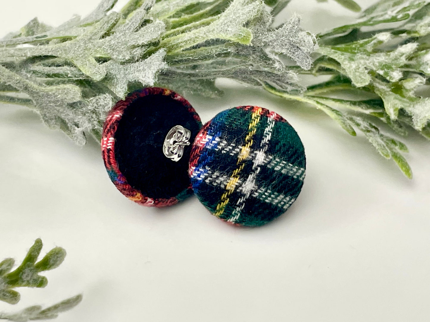 Button Earrings - Seasonal Plaid