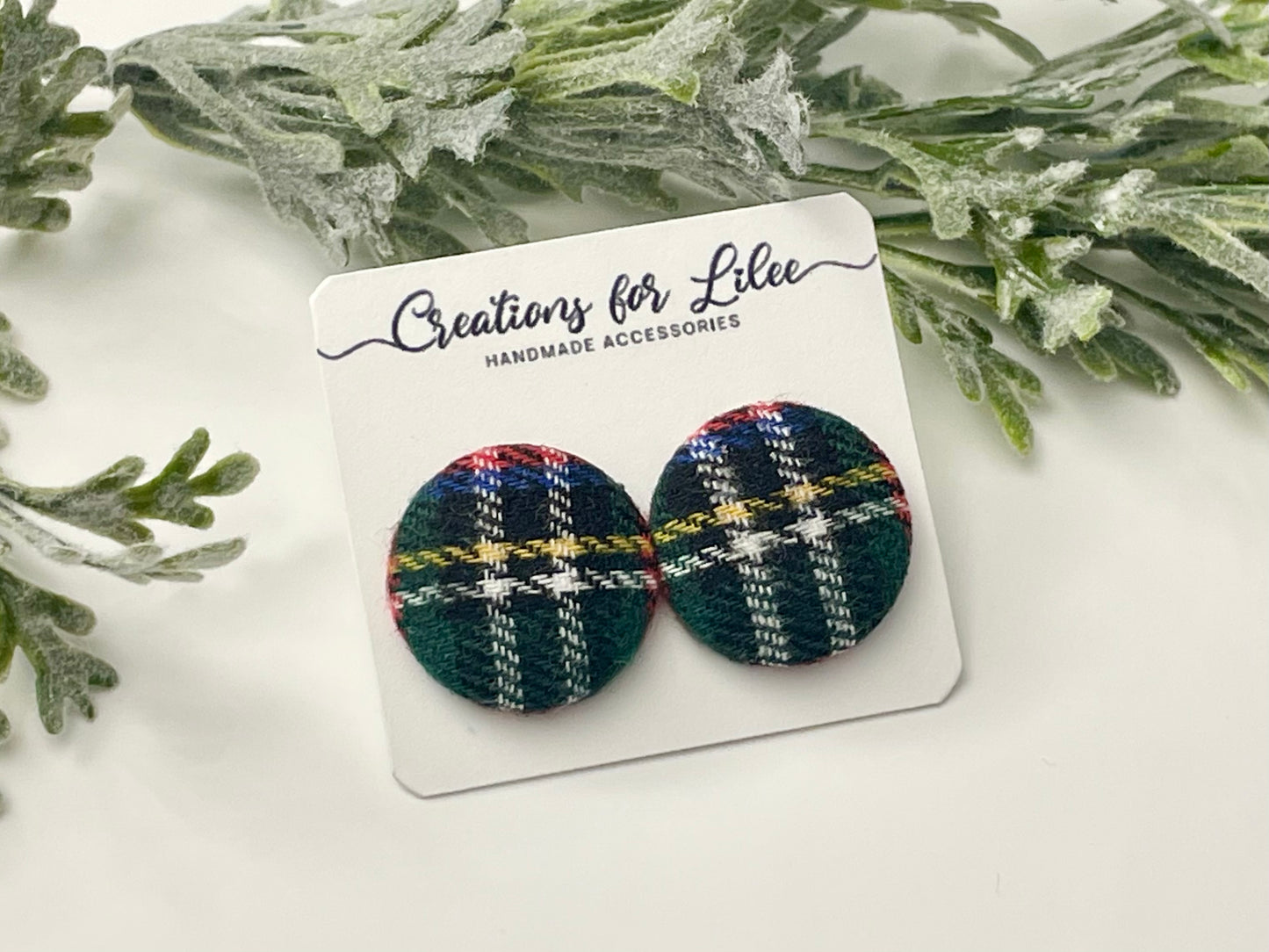 Button Earrings - Seasonal Plaid