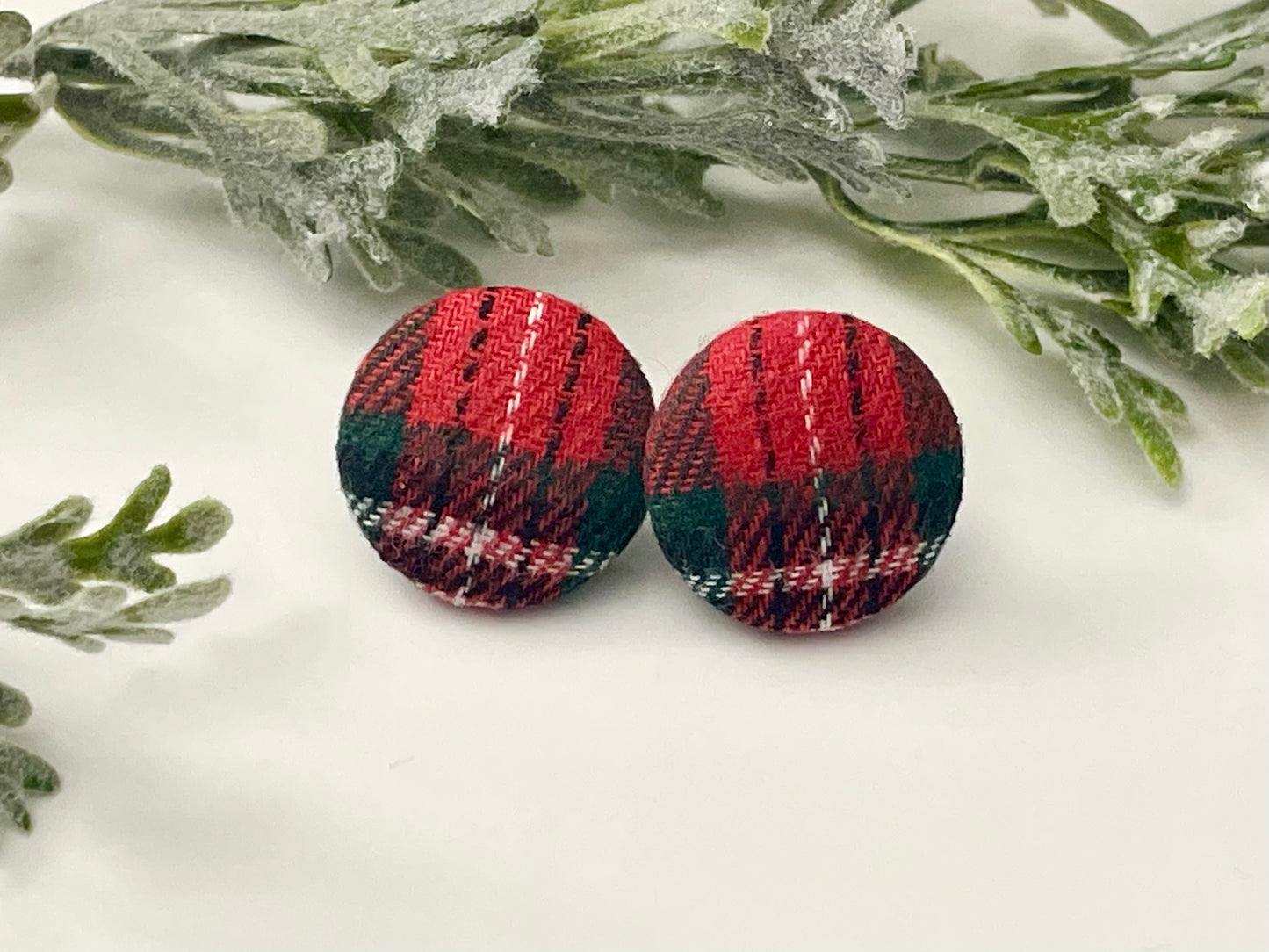 Button Earrings - Seasonal Plaid