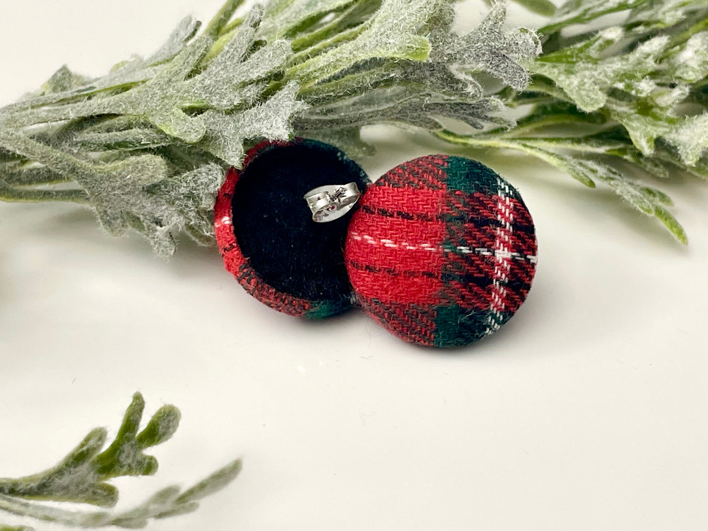 Button Earrings - Seasonal Plaid