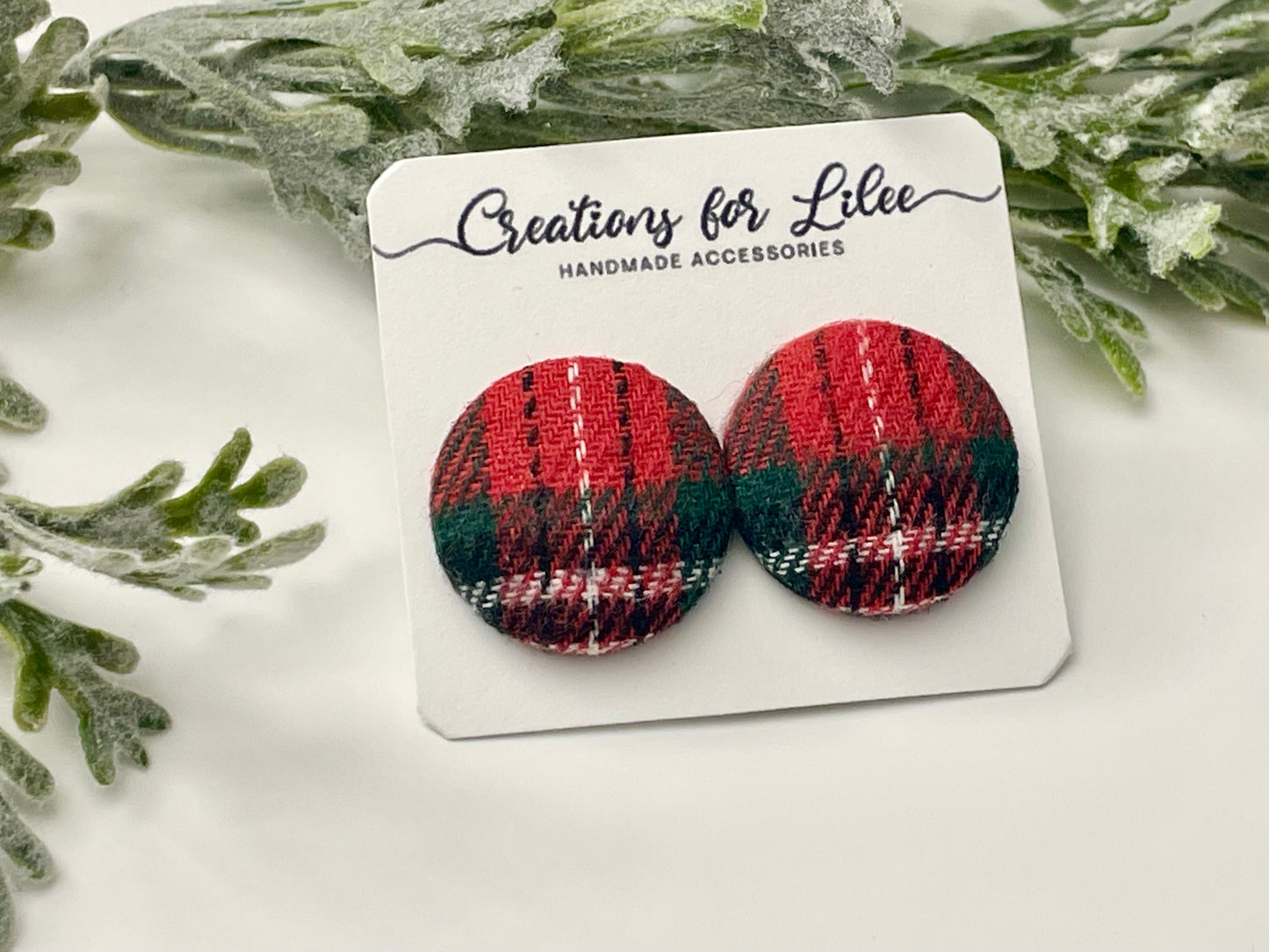 Button Earrings - Seasonal Plaid