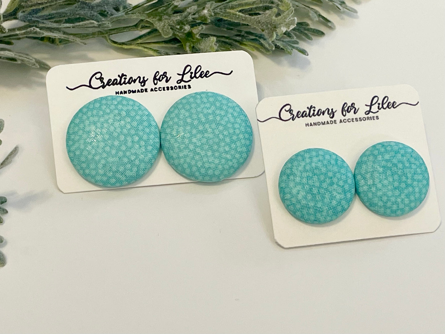 Button Earrings - Teal Polka Dots