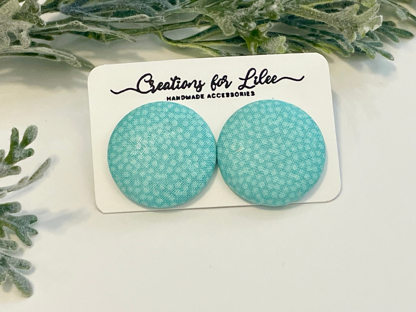 Button Earrings - Teal Polka Dots