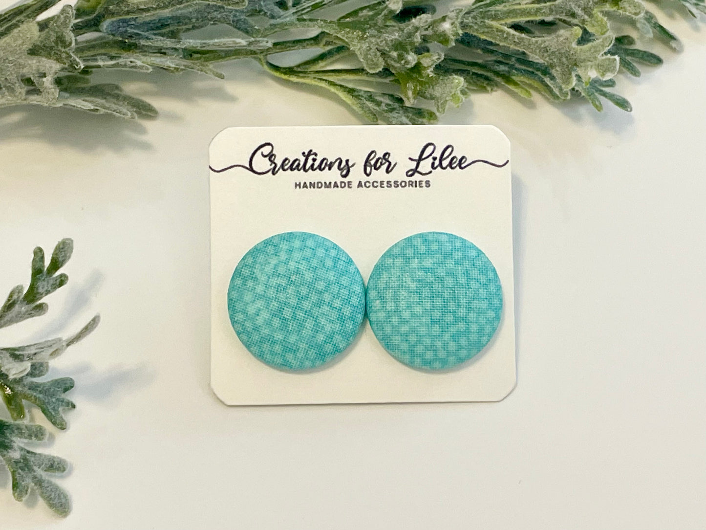 Button Earrings - Teal Polka Dots