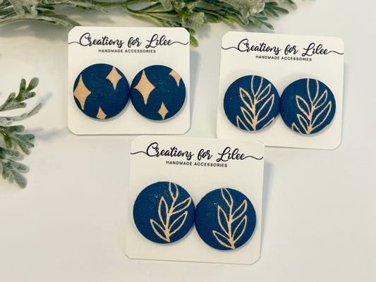 Button Earrings - Navy & Pink