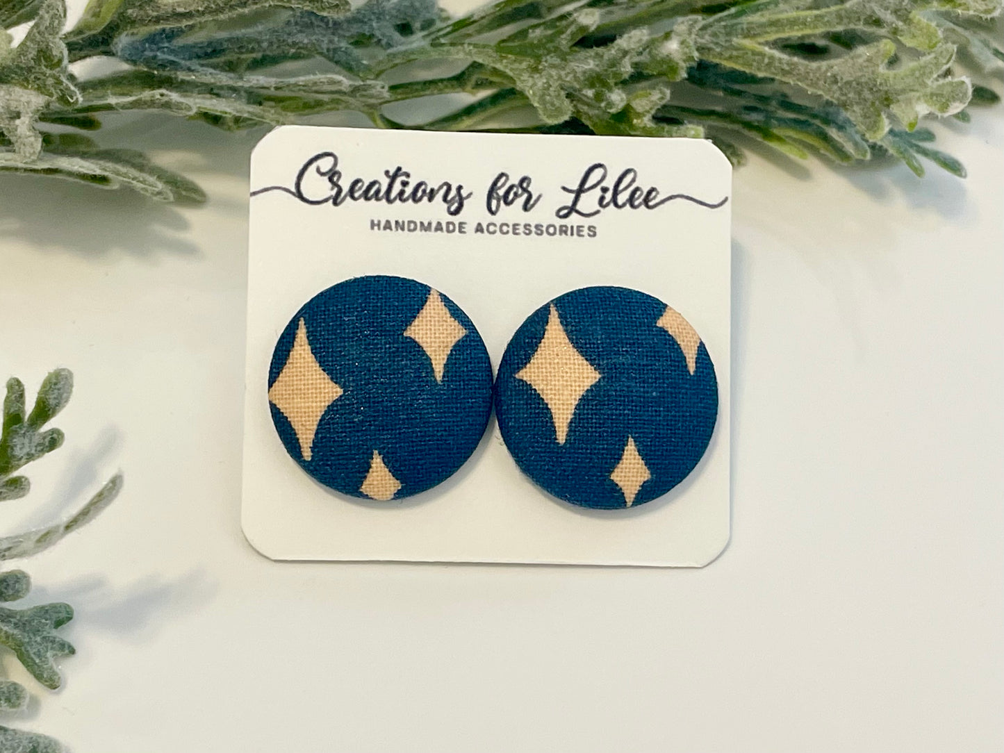 Button Earrings - Navy & Pink