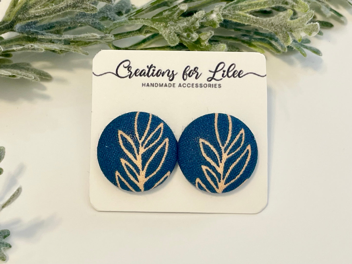 Button Earrings - Navy & Pink