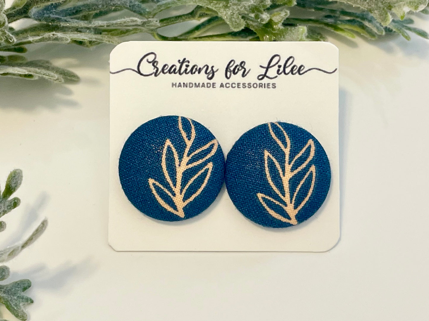 Button Earrings - Navy & Pink