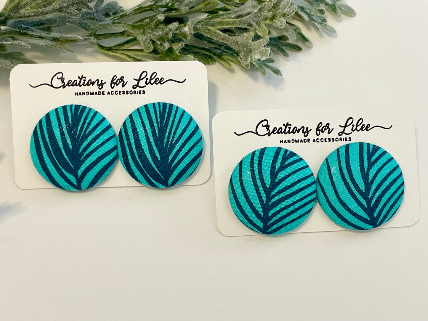 Button Earrings - Teal & Navy Pattern