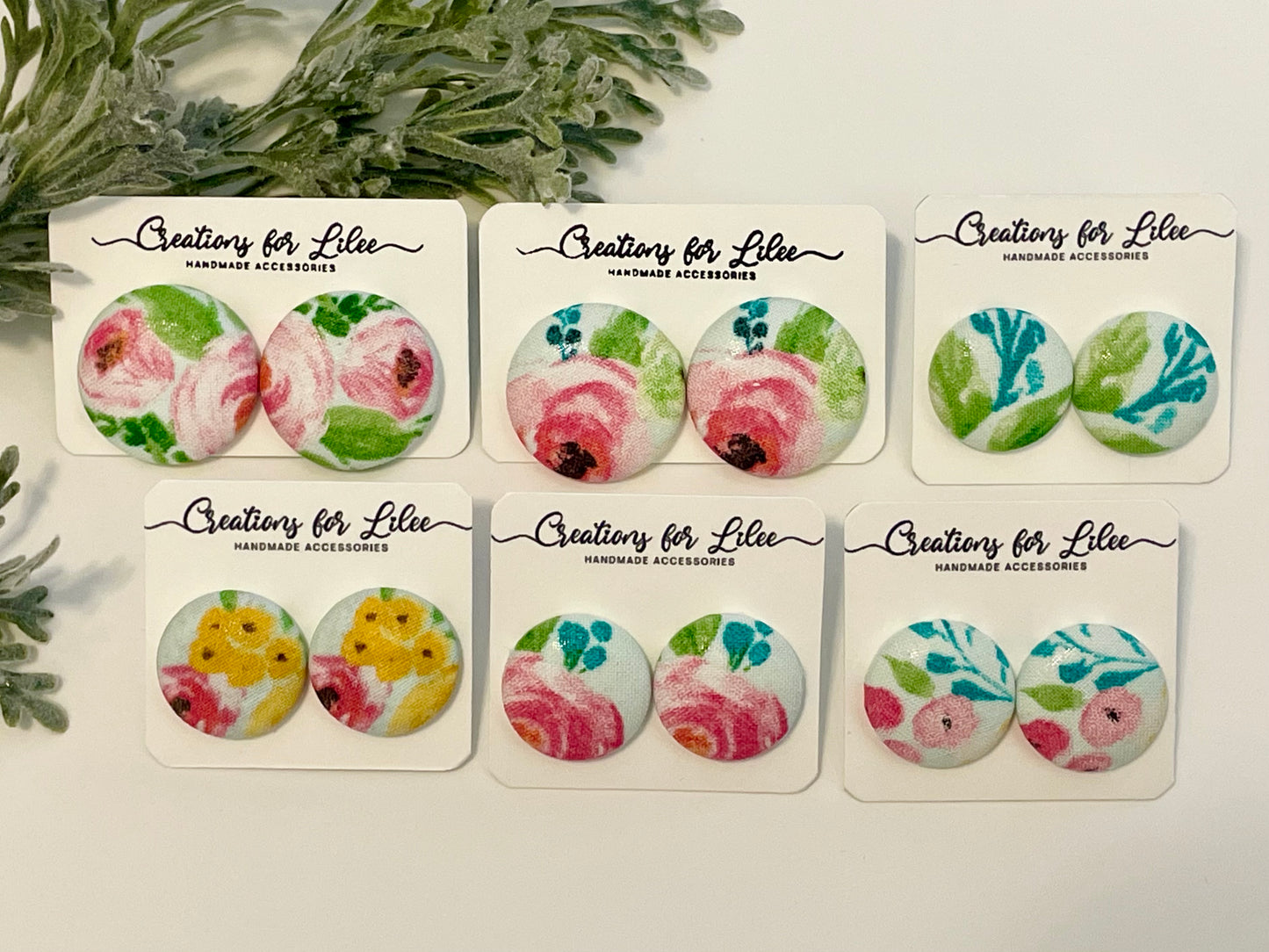 Button Earrings - Floral