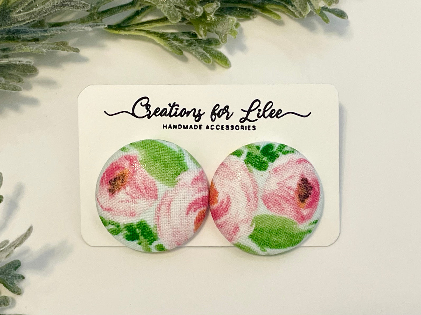 Button Earrings - Floral