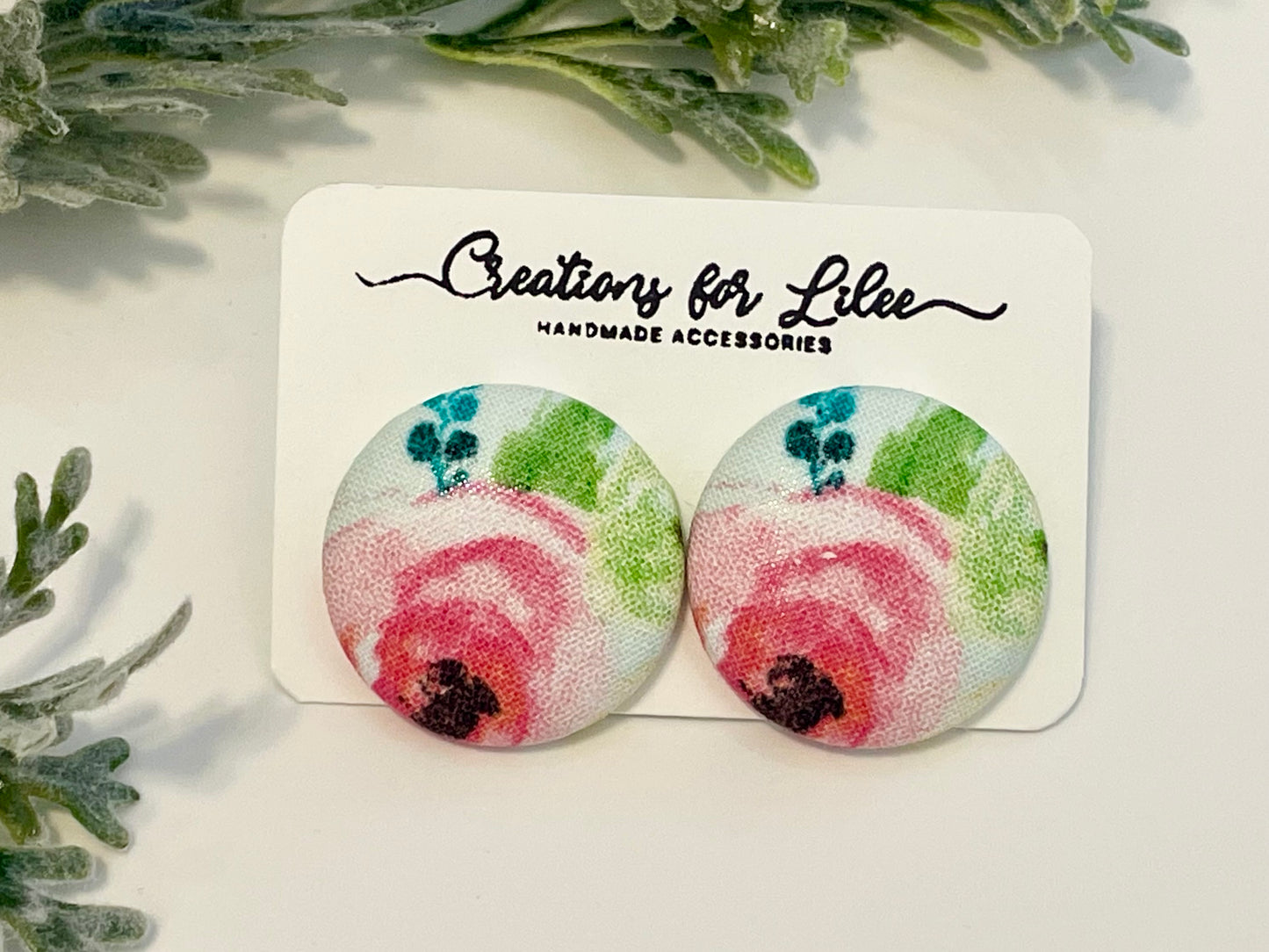 Button Earrings - Floral