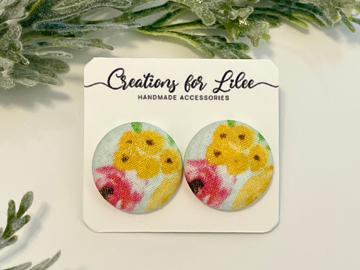 Button Earrings - Floral