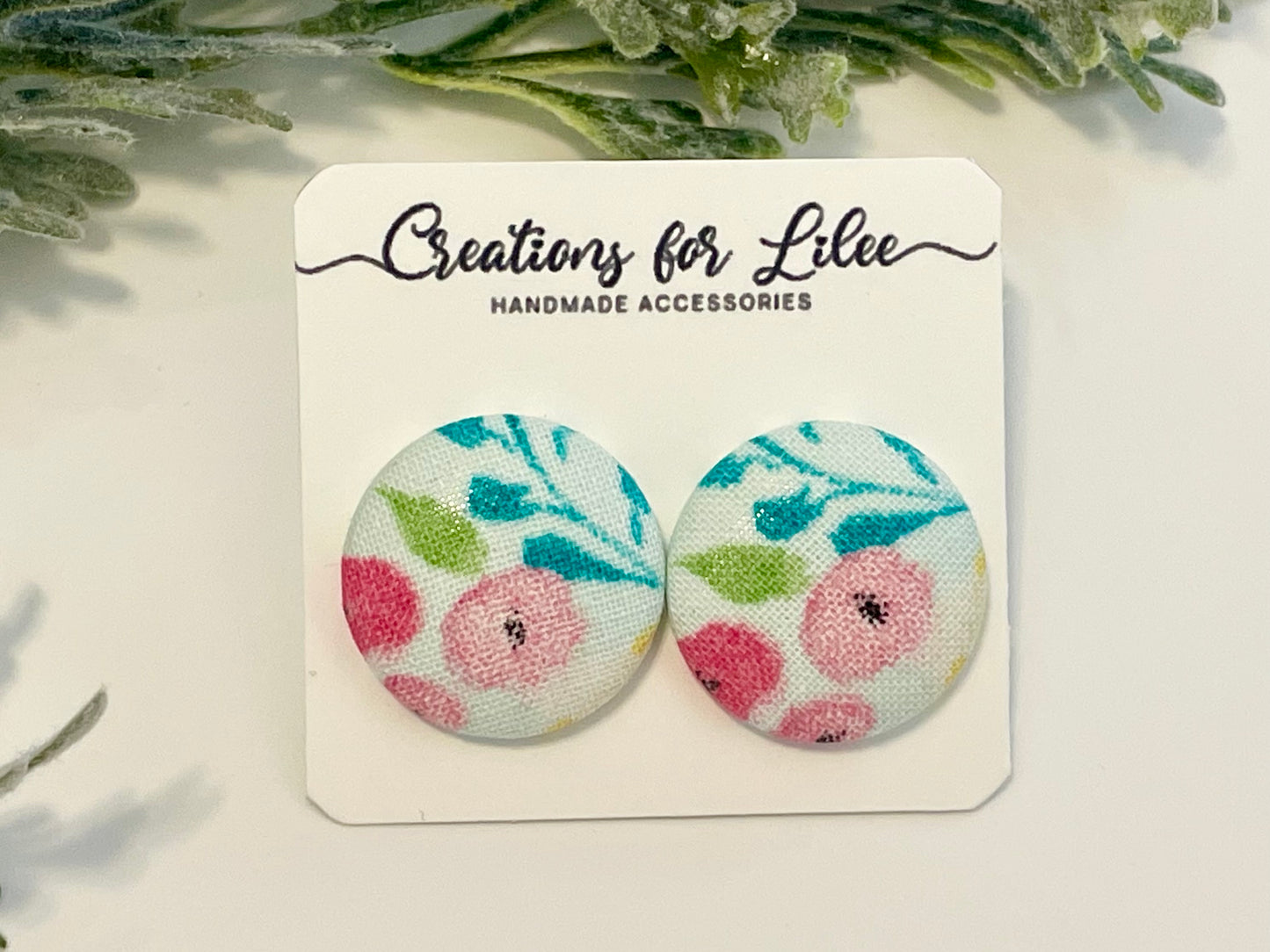 Button Earrings - Floral