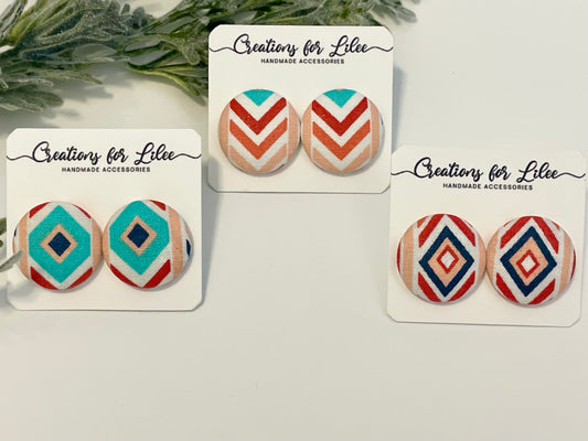 Button Earrings - Geometric Pattern