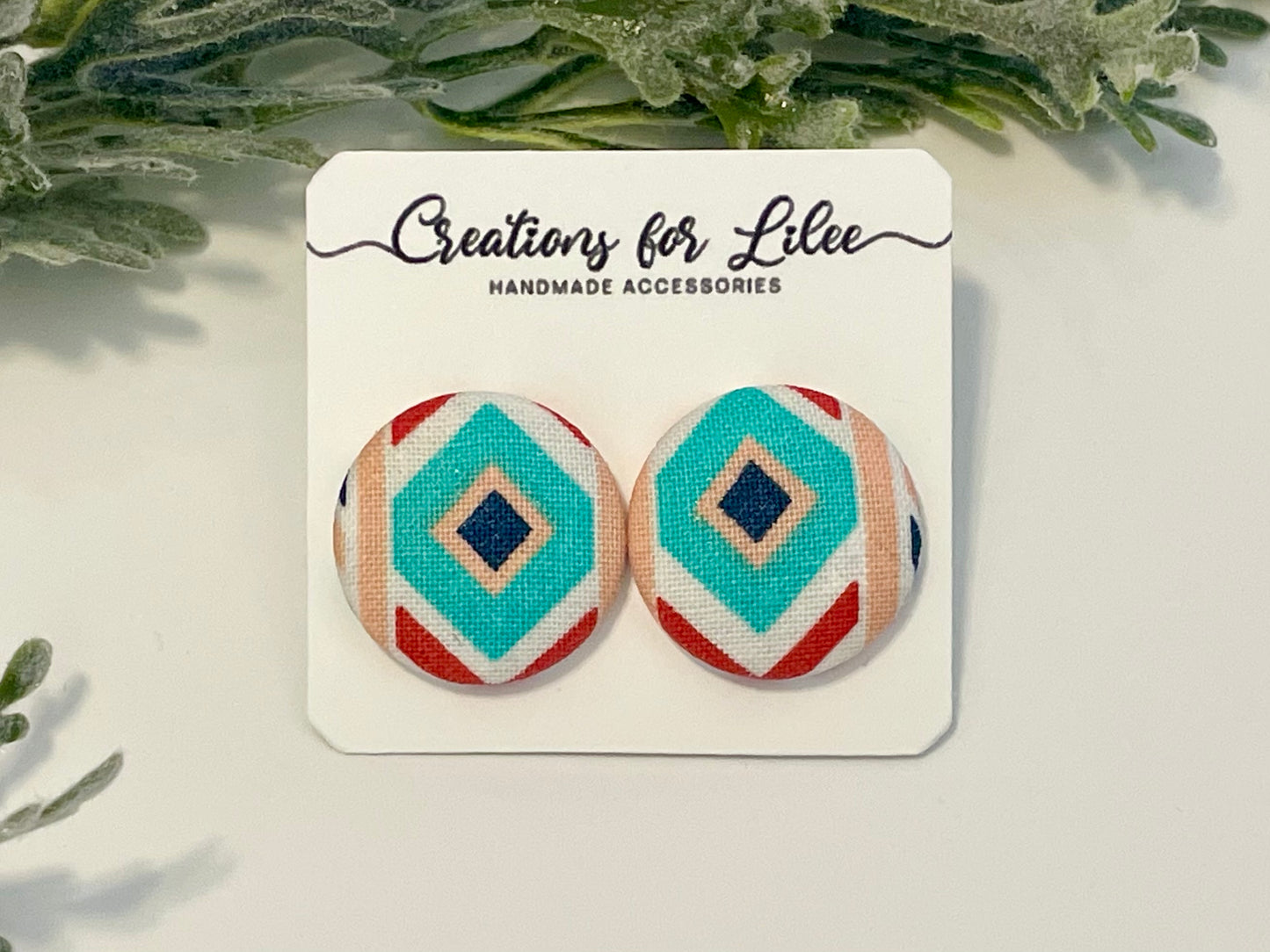 Button Earrings - Geometric Pattern