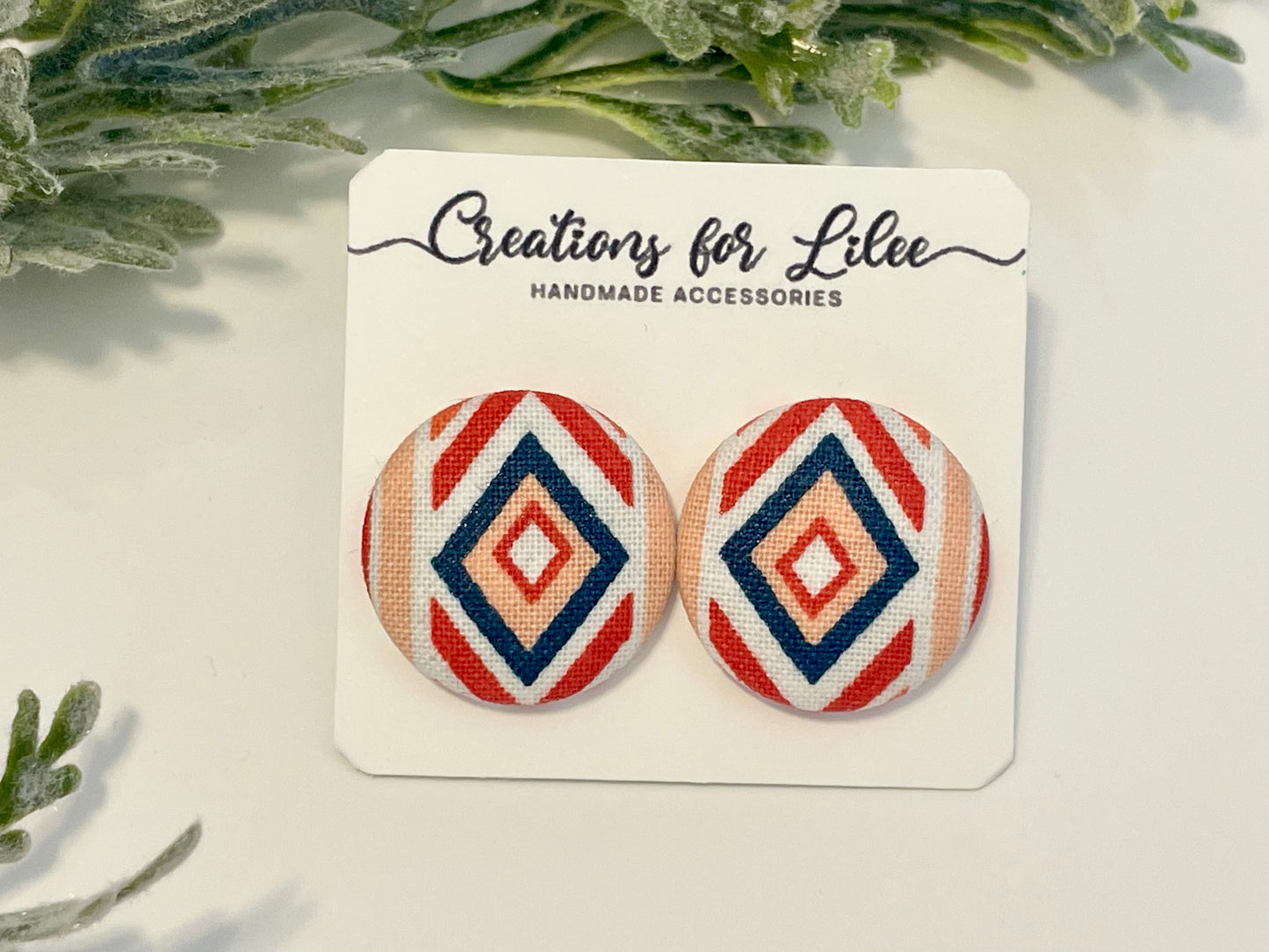 Button Earrings - Geometric Pattern