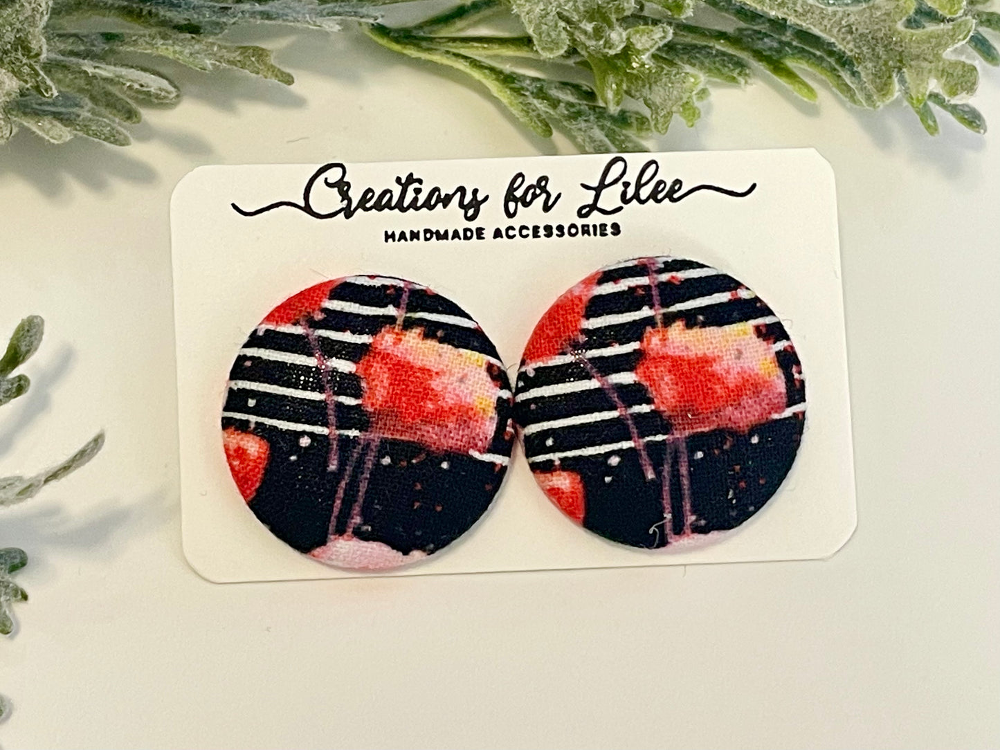 Button Earrings - Flowers & Stripes