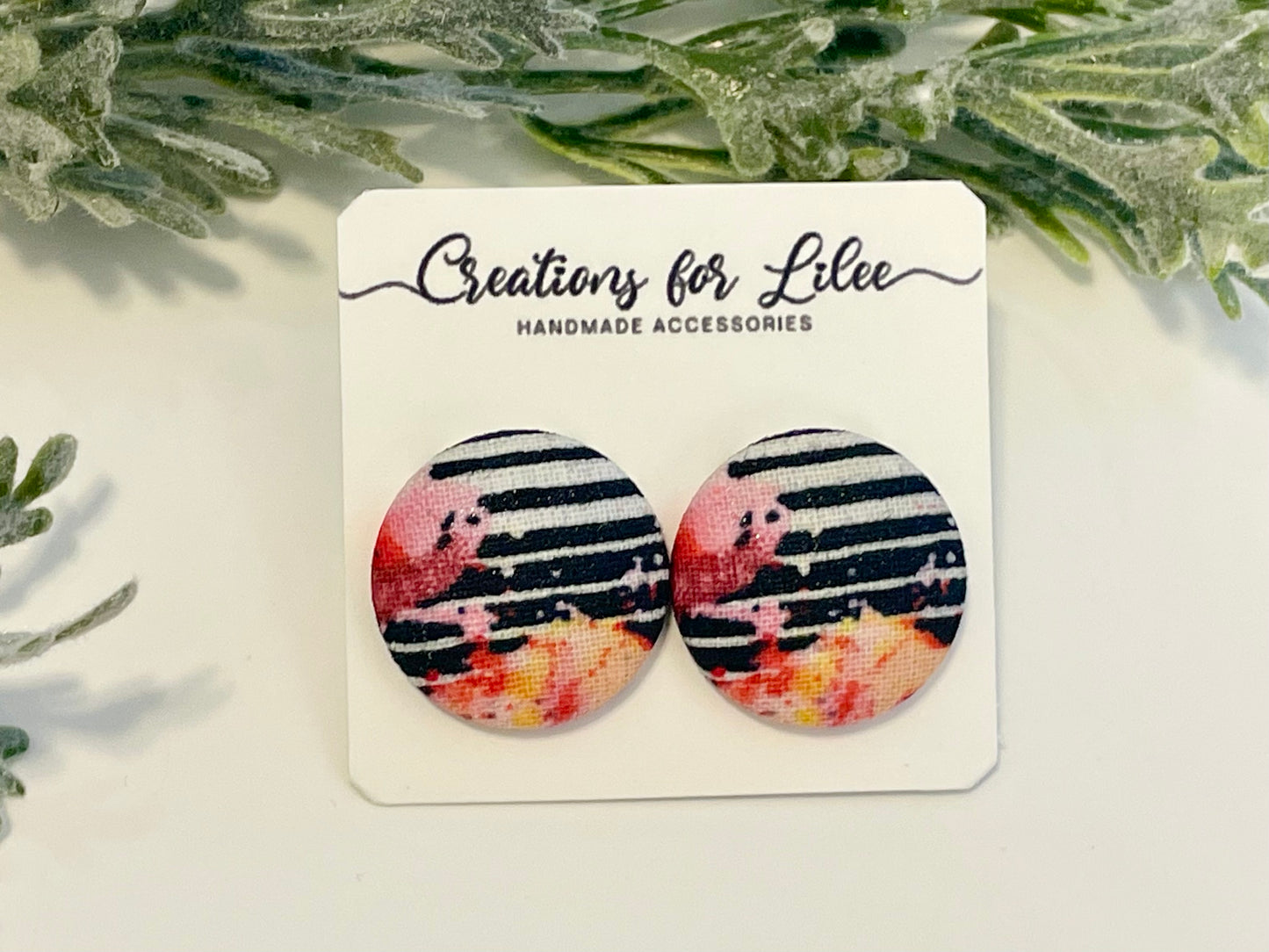 Button Earrings - Flowers & Stripes