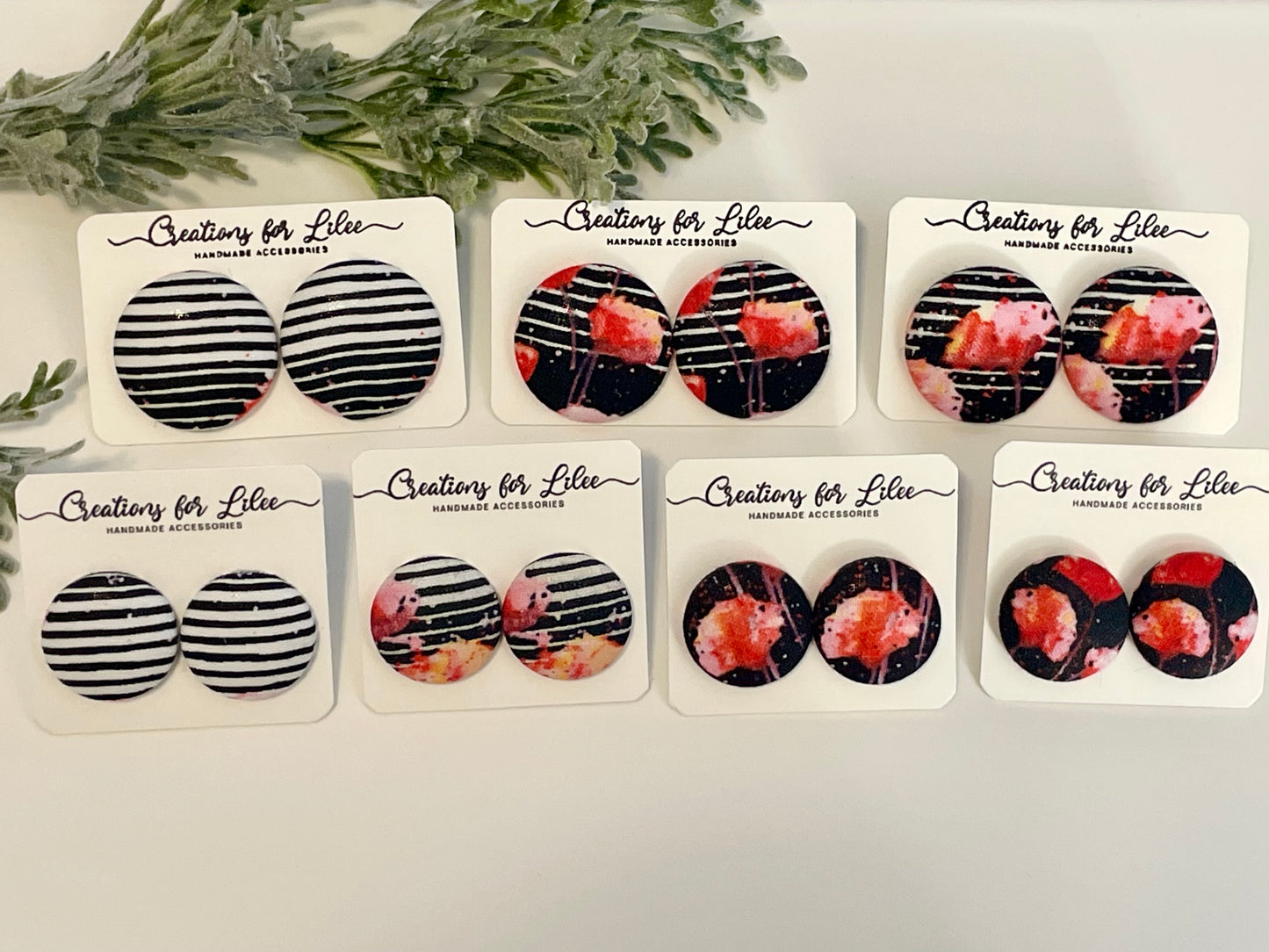 Button Earrings - Flowers & Stripes