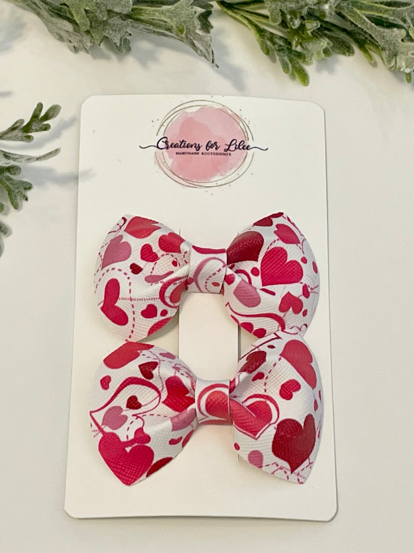 Pigtail Bows - Red Hearts