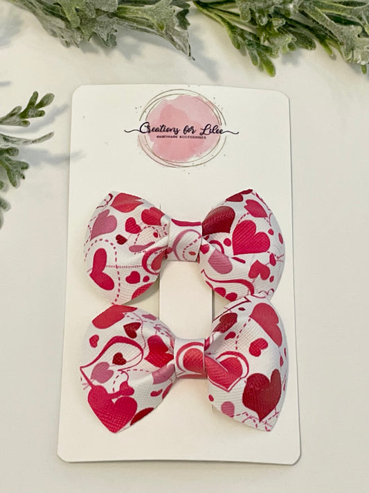 Pigtail Bows - Red Hearts