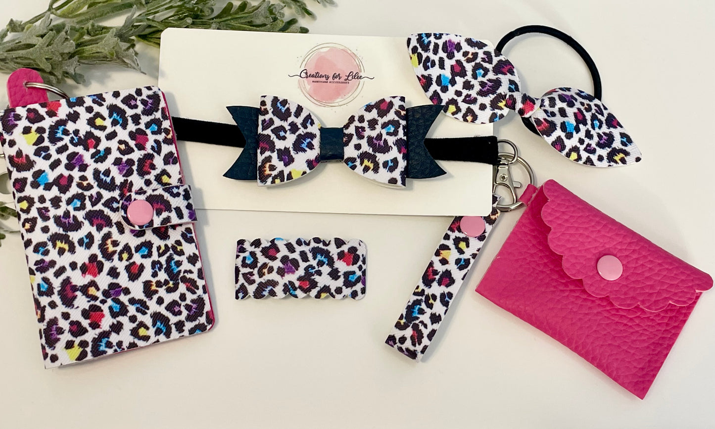 Pigtail Bows - Colorful Leopard