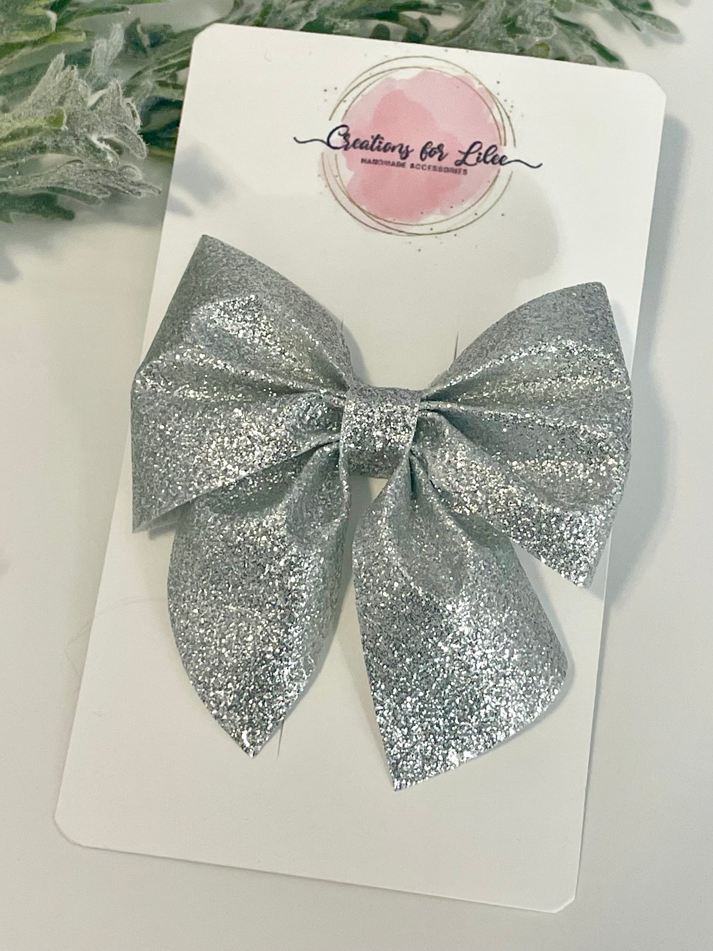 Silver Glitter Sailor Bow