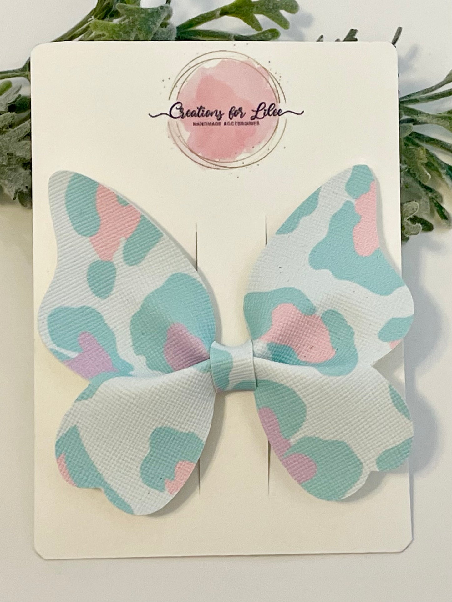 Large Butterfly Hair Bow - Pastel Leopard