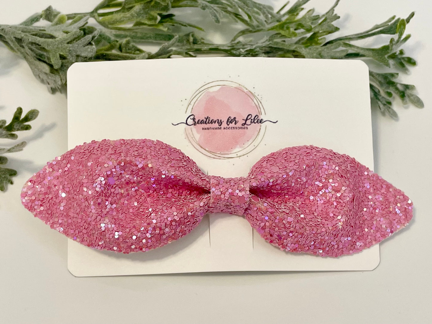 Long Pinch Hair Bow - Sparkly Pink