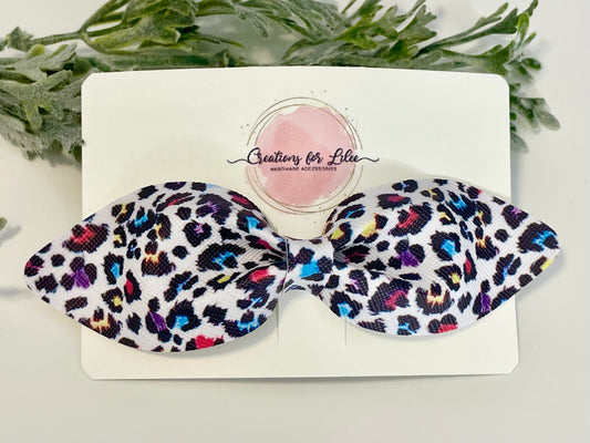 Long Pinch Hair Bow - Colorful Leopard