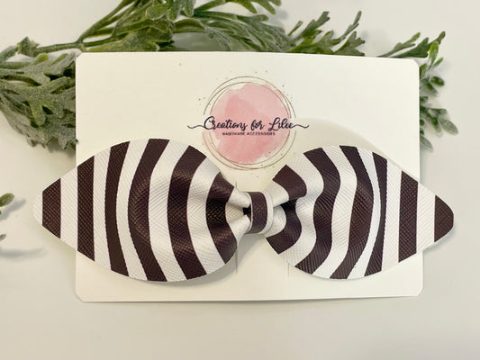 Long Pinch Hair Bow - Black & White Stripes