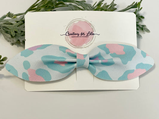 Long Pinch Hair Bow - Pastel Leopard