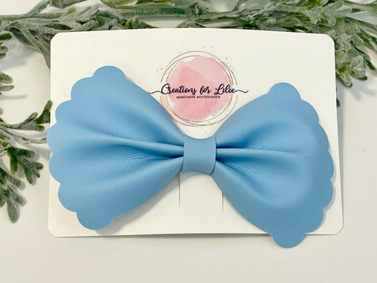 Bowtie Hair Bow with Scalloped Edges - Blue