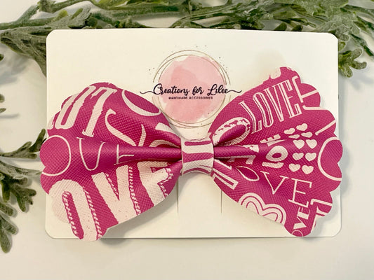 Bowtie Hair Bow with Scalloped Edges - Love