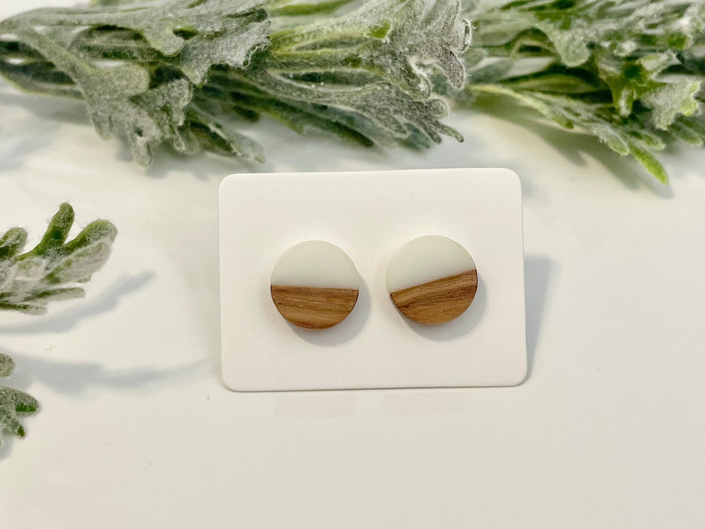 Wood & Resin Stud Earrings