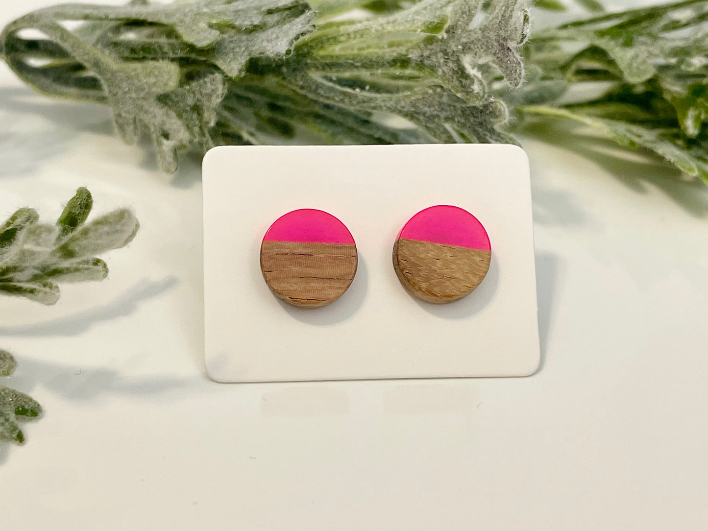 Wood & Resin Stud Earrings