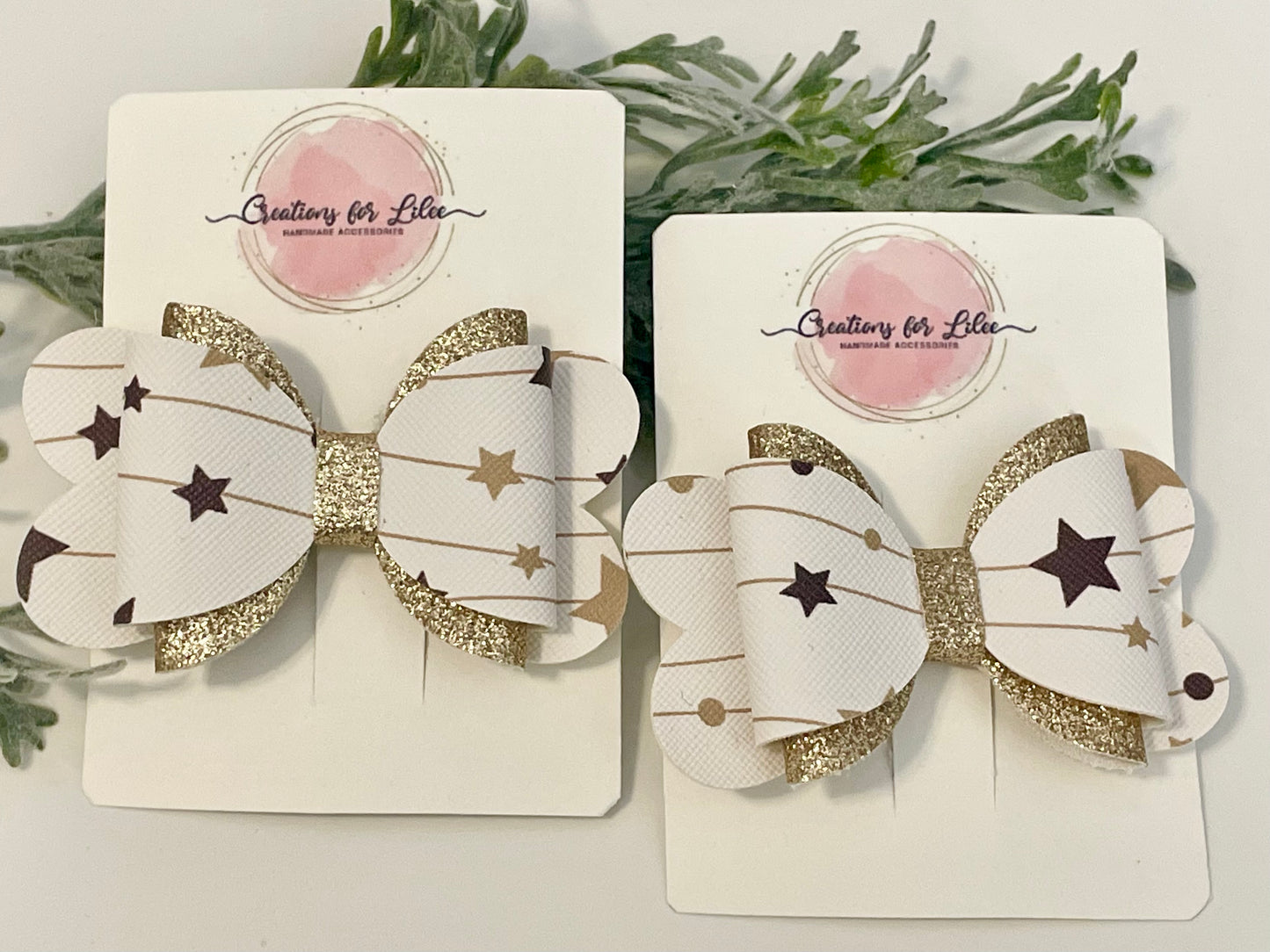 Hair Bows - Gold Stars & Glitter