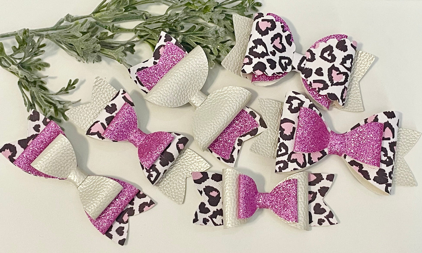 Hair Bows - Sparkly Pink Leopard Print