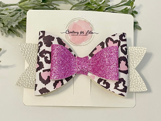 Hair Bows - Sparkly Pink Leopard Print