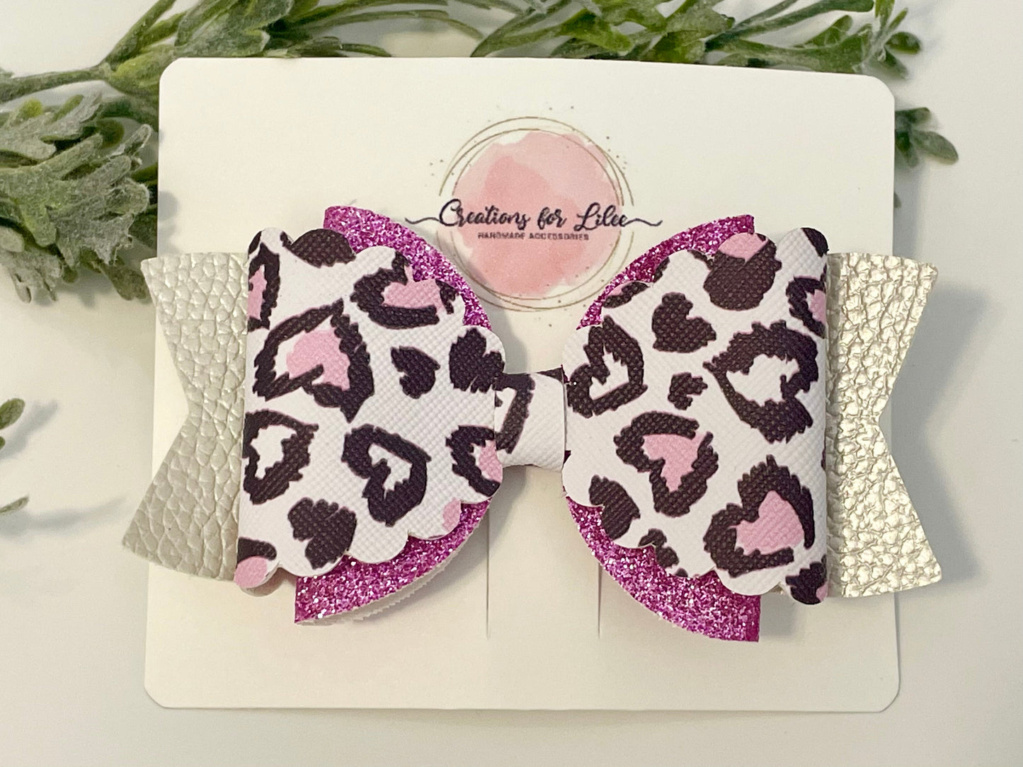 Hair Bows - Sparkly Pink Leopard Print