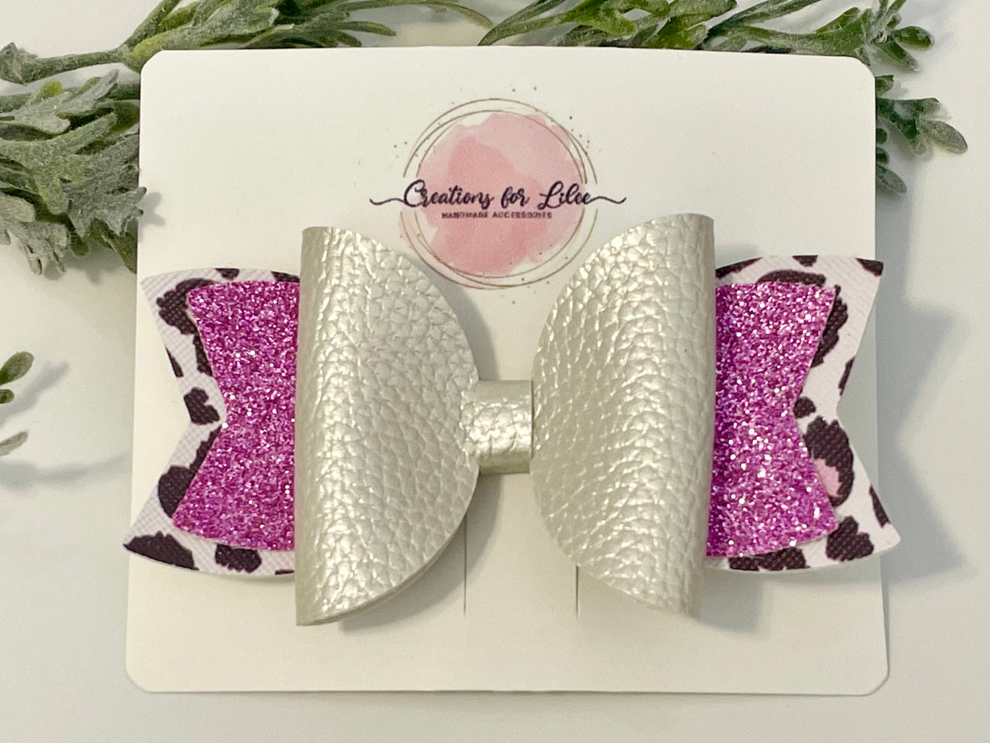 Hair Bows - Sparkly Pink Leopard Print