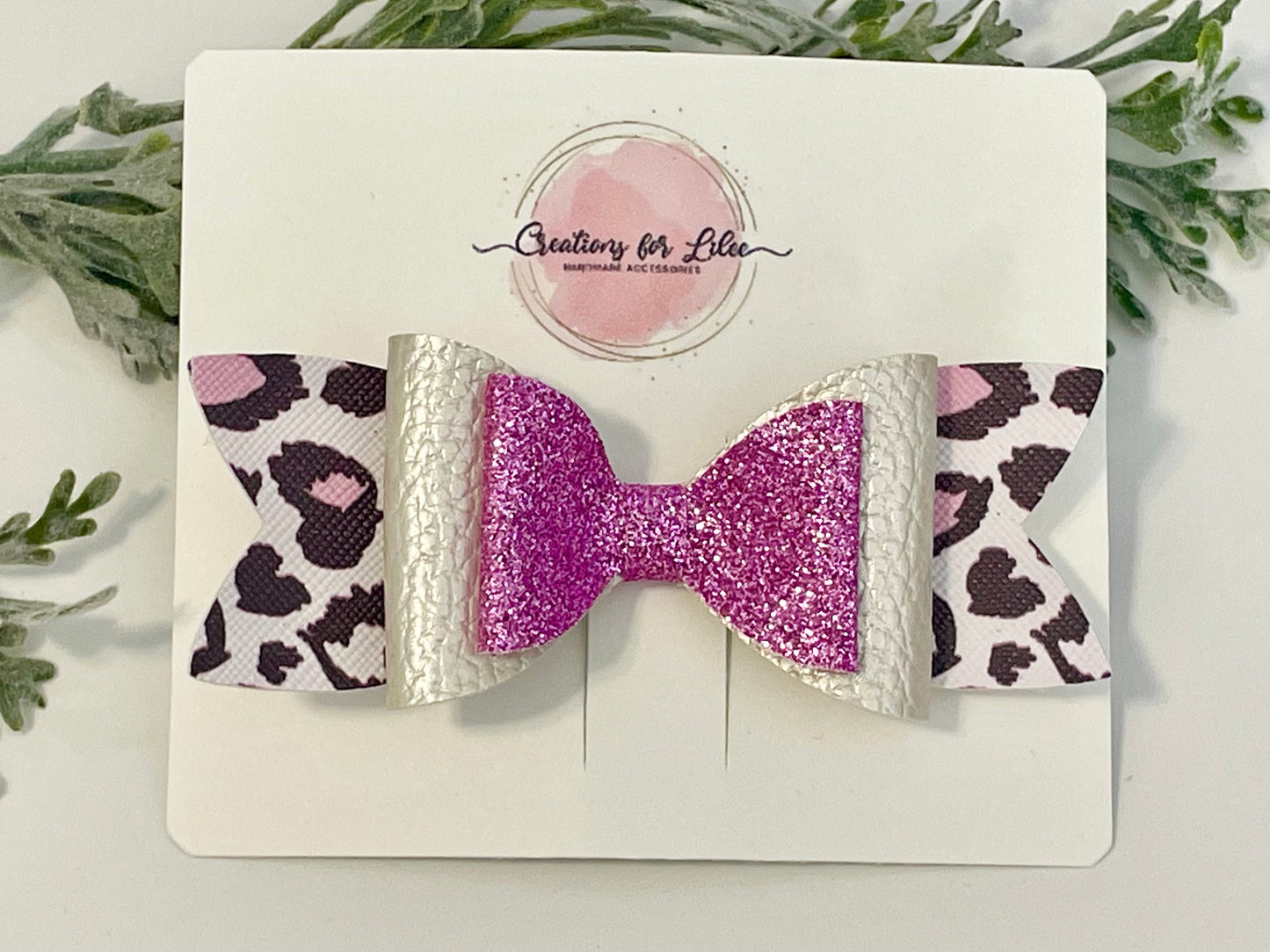 Hair Bows - Sparkly Pink Leopard Print