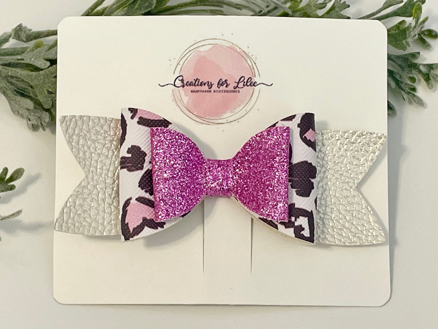 Hair Bows - Sparkly Pink Leopard Print