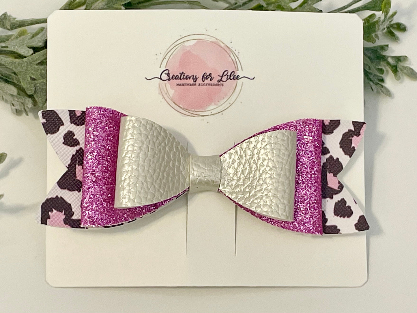 Hair Bows - Sparkly Pink Leopard Print