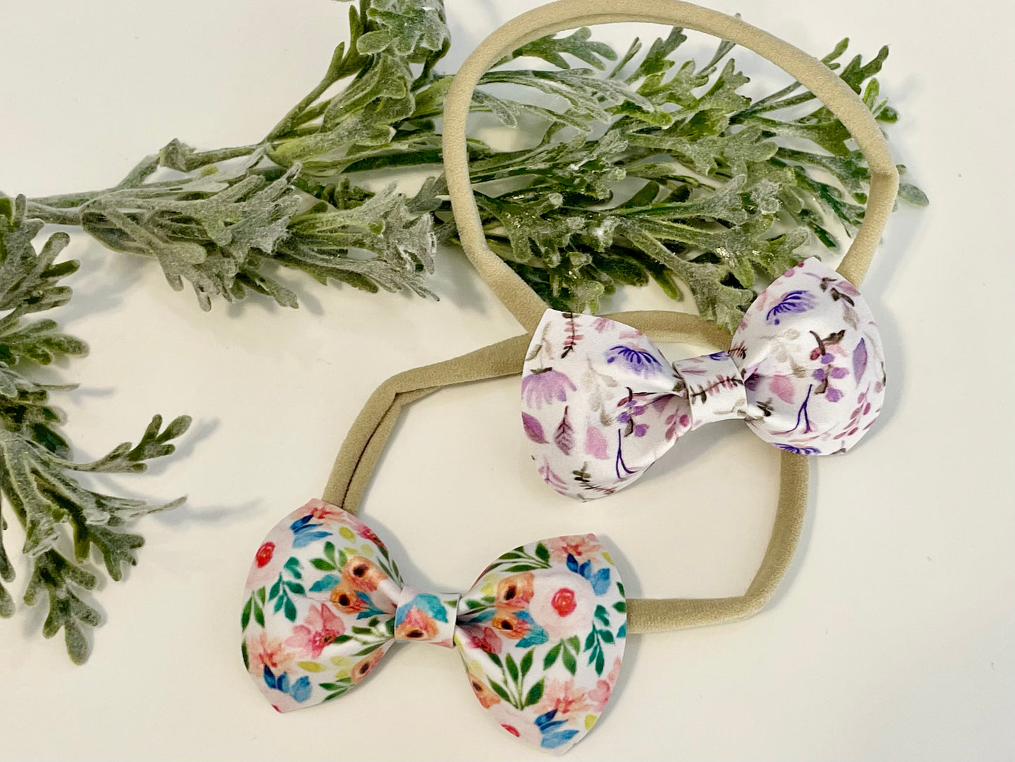 Nylon Headband with Leatherette Bow - Floral