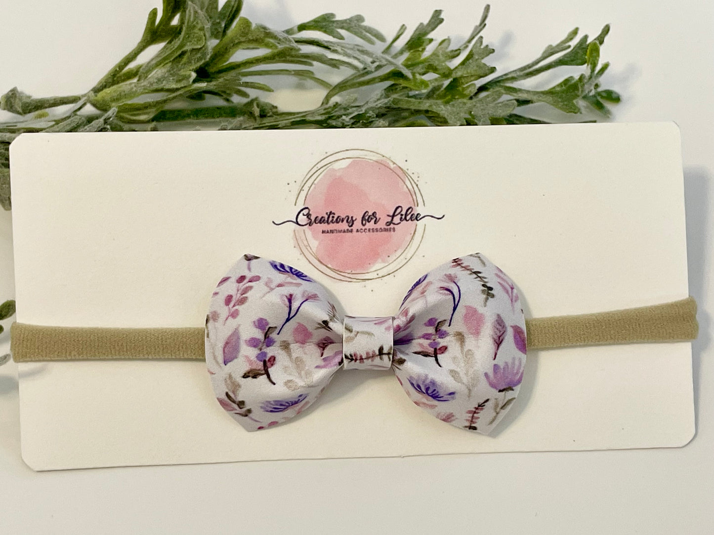 Nylon Headband with Leatherette Bow - Floral