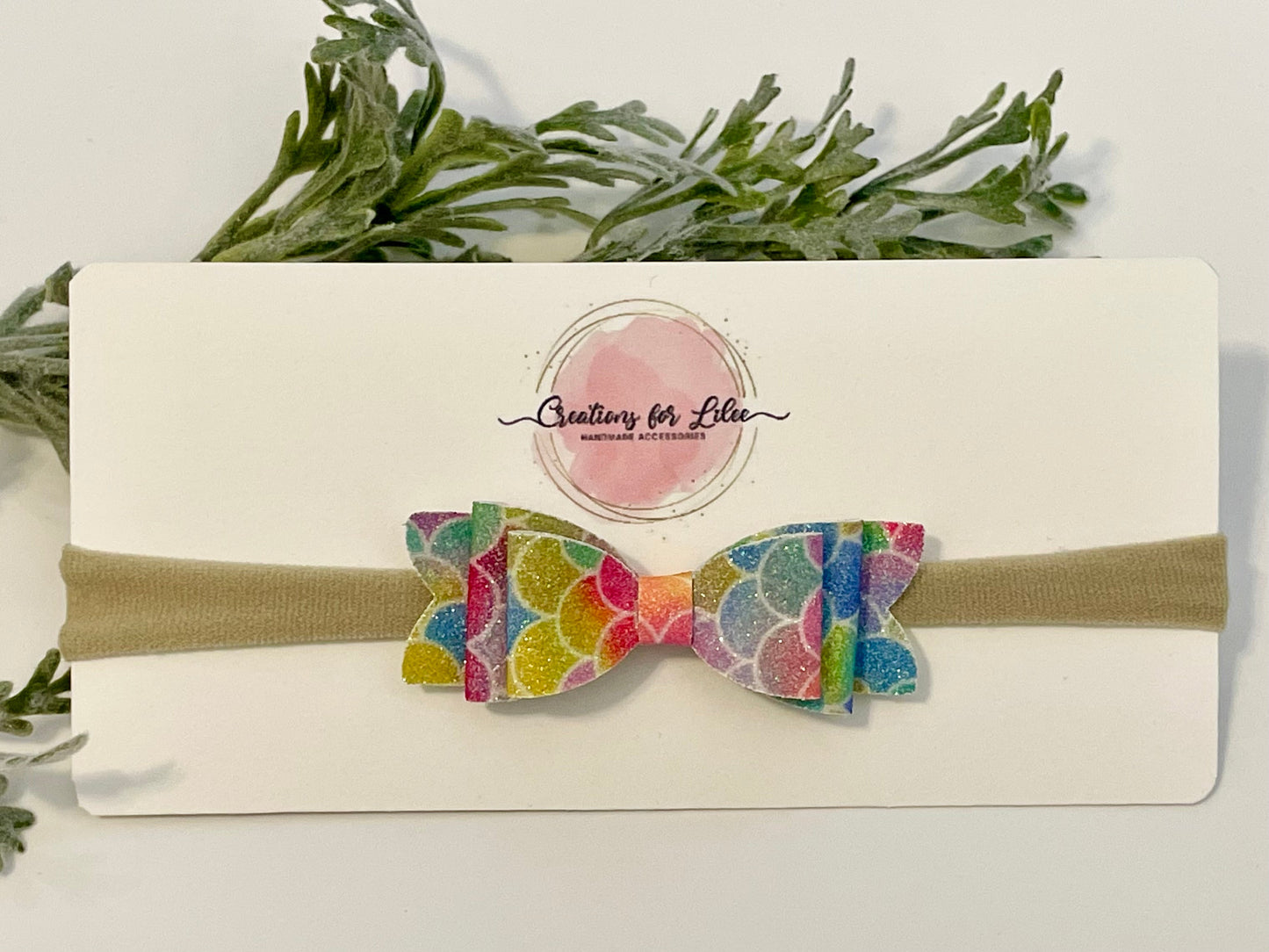 Nylon Headband with Glitter Bow - Mermaid