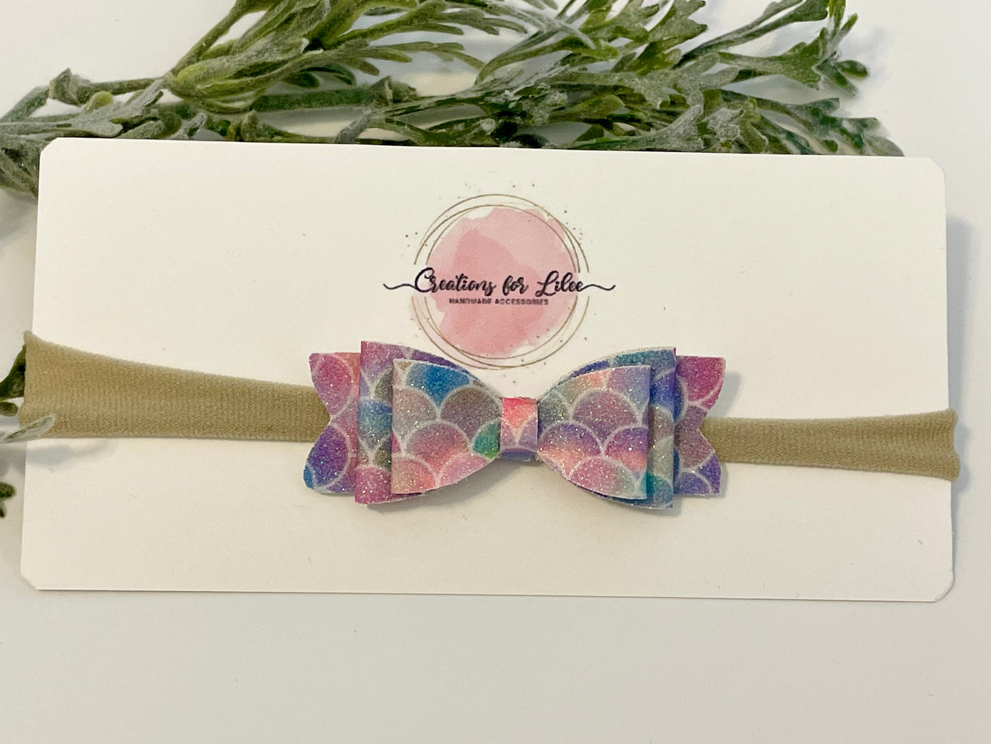 Nylon Headband with Glitter Bow - Mermaid