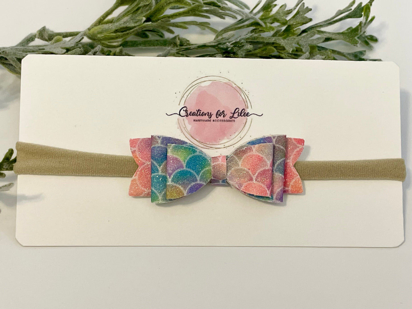 Nylon Headband with Glitter Bow - Mermaid